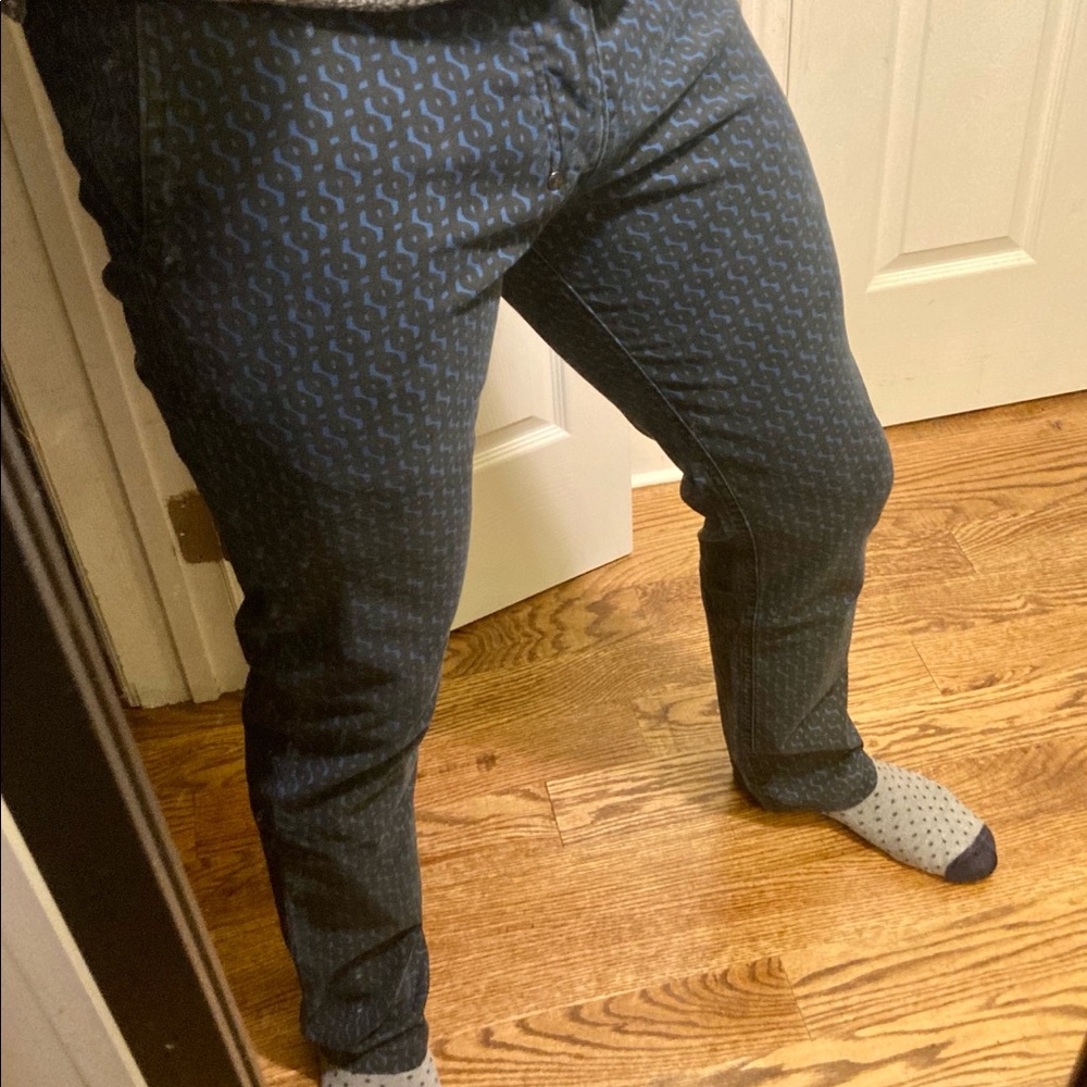 Rufskin black/blue pattern skinny chinos